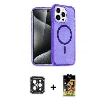 MARSİLYAN™- iPhone 15 Pro Max Kılıf Nova Asil Prime - Siyah Buffer Cam Ekran Koruyucu + PVD Metal Kamera Lens - SH