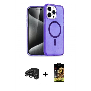 MARSİLYAN™- iPhone 15 Pro Max Kılıf Nova Asil Prime - Siyah Buffer Cam Ekran Koruyucu + Raze Metal Kamera Lens - TMGI