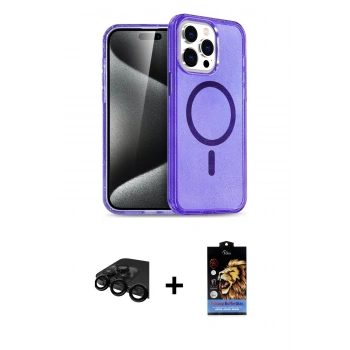 MARSİLYAN™- iPhone 15 Pro Max Kılıf Nova Asil Prime - Siyah Buffer Hayalet Cam Ekran Koruyucu + Raze Metal Kamera Lens - SH