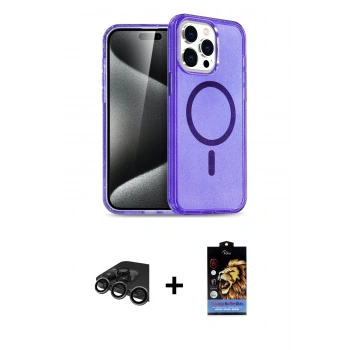 MARSİLYAN™- iPhone 15 Pro Max Kılıf Nova Asil Prime - Siyah Buffer Hayalet Cam Ekran Koruyucu + Raze Metal Kamera Lens - TMGI