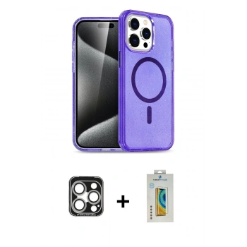 MARSİLYAN™- iPhone 15 Pro Max Kılıf Nova Asil Prime - Siyah Polymer Nano Ekran Koruyucu + PVD Metal Kamera Lens - GS