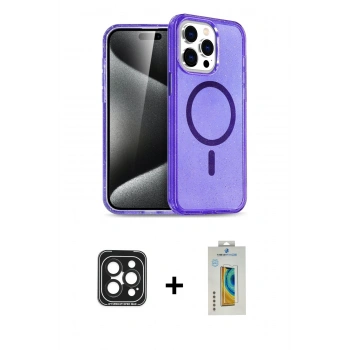 MARSİLYAN™- iPhone 15 Pro Max Kılıf Nova Asil Prime - Siyah Polymer Nano Ekran Koruyucu + PVD Metal Kamera Lens - SH