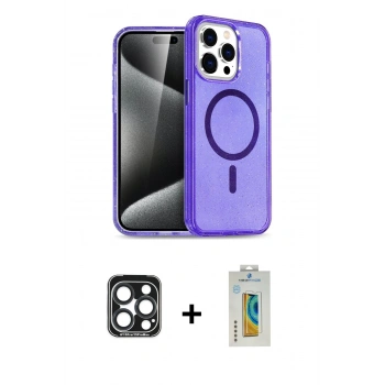 MARSİLYAN™- iPhone 15 Pro Max Kılıf Nova Asil Prime - Siyah Polymer Nano Ekran Koruyucu + PVD Metal Kamera Lens - LT