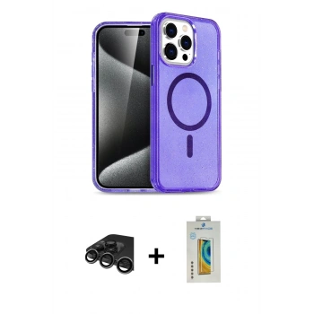MARSİLYAN™- iPhone 15 Pro Max Kılıf Nova Asil Prime - Siyah Polymer Nano Ekran Koruyucu + Raze Metal Kamera Lens - TMGI