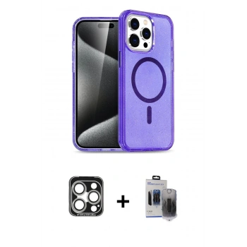 MARSİLYAN™- iPhone 15 Pro Max Kılıf Nova Asil Prime - Siyah Vanessa Magic Hayalet Cam + PVD Metal Kamera Lens - GS