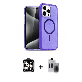 MARSİLYAN™- iPhone 15 Pro Max Kılıf Nova Asil Prime - Siyah Vanessa Magic Hayalet Cam + PVD Metal Kamera Lens - TU