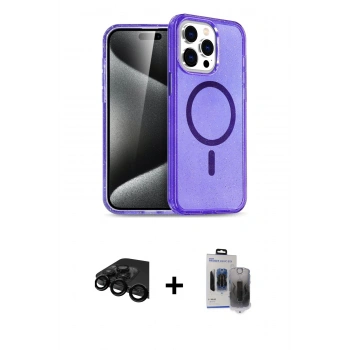 MARSİLYAN™- iPhone 15 Pro Max Kılıf Nova Asil Prime - Siyah Vanessa Magic Hayalet Cam + Raze Metal Kamera Lens - SH