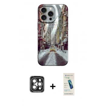 MARSİLYAN™- iPhone 15 Pro Max Kılıf Nova Doku Prime - Şeffaf Pasifik Cam Ekran Koruyucu + PVD Metal Kamera Lens - GI