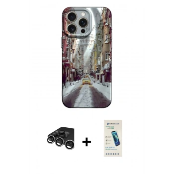 MARSİLYAN™- iPhone 15 Pro Max Kılıf Nova Doku Prime - Şeffaf Pasifik Cam Ekran Koruyucu + Raze Metal Kamera Lens - GS