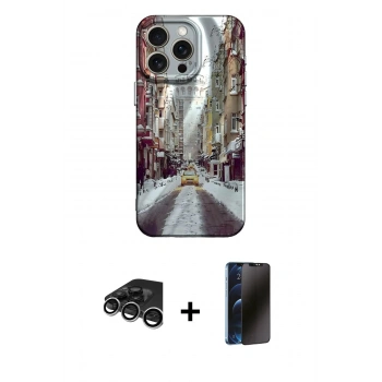 MARSİLYAN™- iPhone 15 Pro Max Kılıf Nova Doku Prime - Siyah 3D Antistatik Hayalet Cam Ekran Koruyucu + Raze Metal Kamera Lens - GS