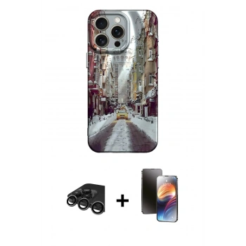 MARSİLYAN™- iPhone 15 Pro Max Kılıf Nova Doku Prime - Siyah 3D Antistatik Mat Seramik Nano Ekran Koruyucu + Raze Metal Kamera Lens - TMGI