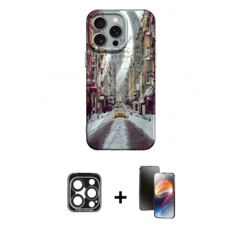 MARSİLYAN™- iPhone 15 Pro Max Kılıf Nova Doku Prime - Siyah 3D Antistatik Mat Seramik Nano Ekran Koruyucu + PVD Metal Kamera Lens - LT