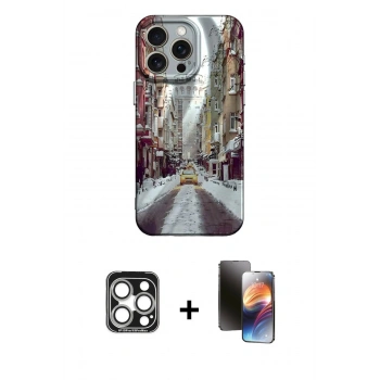 MARSİLYAN™- iPhone 15 Pro Max Kılıf Nova Doku Prime - Siyah 3D Antistatik Mat Seramik Nano Ekran Koruyucu + PVD Metal Kamera Lens - GS