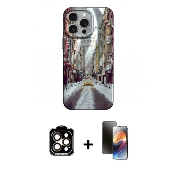 MARSİLYAN™- iPhone 15 Pro Max Kılıf Nova Doku Prime - Siyah 3D Antistatik Mat Seramik Nano Ekran Koruyucu + PVD Metal Kamera Lens - TU