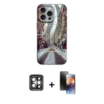 MARSİLYAN™- iPhone 15 Pro Max Kılıf Nova Doku Prime - Siyah 3D Antistatik Mat Seramik Nano Ekran Koruyucu + PVD Metal Kamera Lens - GI