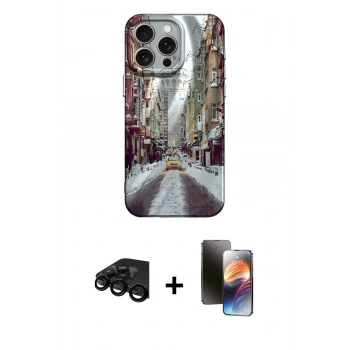 MARSİLYAN™- iPhone 15 Pro Max Kılıf Nova Doku Prime - Siyah 3D Antistatik Mat Seramik Nano Ekran Koruyucu + Raze Metal Kamera Lens - SH