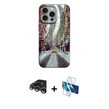 MARSİLYAN™- iPhone 15 Pro Max Kılıf Nova Doku Prime - Siyah 3D Antistatik Seramik Nano Ekran Koruyucu + Raze Metal Kamera Lens - GS