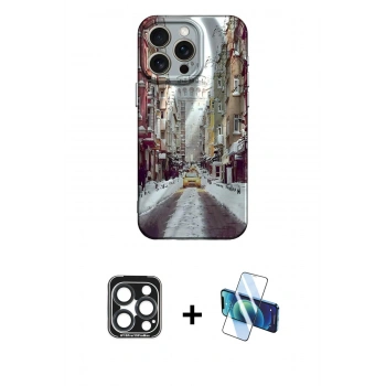 MARSİLYAN™- iPhone 15 Pro Max Kılıf Nova Doku Prime - Siyah 3D Antistatik Seramik Nano Ekran Koruyucu + PVD Metal Kamera Lens - LT