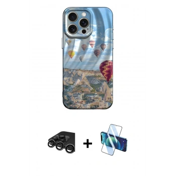 MARSİLYAN™- iPhone 15 Pro Max Kılıf Nova Doku Prime - Siyah 3D Antistatik Seramik Nano Ekran Koruyucu + Raze Metal Kamera Lens - TMGI
