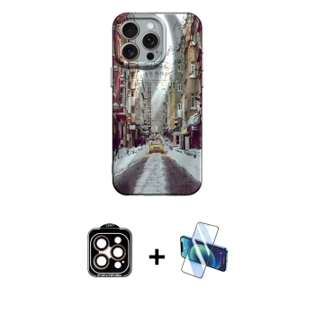 MARSİLYAN™- iPhone 15 Pro Max Kılıf Nova Doku Prime - Siyah 3D Antistatik Seramik Nano Ekran Koruyucu + PVD Metal Kamera Lens - TU