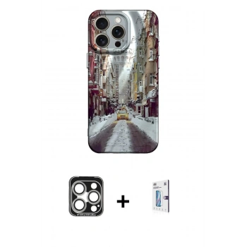 MARSİLYAN™- iPhone 15 Pro Max Kılıf Nova Doku Prime - Siyah Bilvis 0.18mm Plus Cam Ekran Koruyucu + PVD Metal Kamera Lens - GS