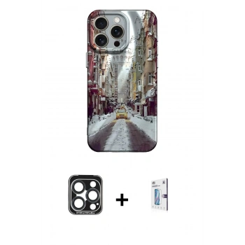 MARSİLYAN™- iPhone 15 Pro Max Kılıf Nova Doku Prime - Siyah Bilvis 0.18mm Plus Cam Ekran Koruyucu + PVD Metal Kamera Lens - LT