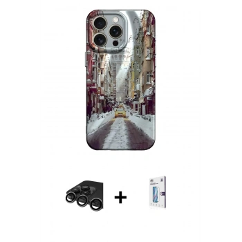MARSİLYAN™- iPhone 15 Pro Max Kılıf Nova Doku Prime - Siyah Bilvis 0.18mm Plus Cam Ekran Koruyucu + Raze Metal Kamera Lens - TMGI