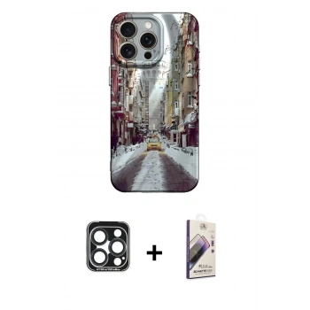 MARSİLYAN™- iPhone 15 Pro Max Kılıf Nova Doku Prime - Siyah Bilvis 3D Mat Cam Ekran Koruyucu + PVD Metal Kamera Lens - LT