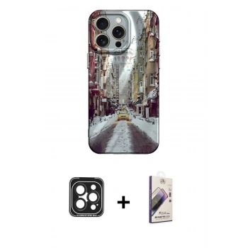 MARSİLYAN™- iPhone 15 Pro Max Kılıf Nova Doku Prime - Siyah Bilvis 3D Mat Cam Ekran Koruyucu + PVD Metal Kamera Lens - SH