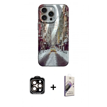 MARSİLYAN™- iPhone 15 Pro Max Kılıf Nova Doku Prime - Siyah Bilvis 3D Mat Cam Ekran Koruyucu + PVD Metal Kamera Lens - TU