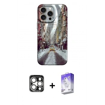 MARSİLYAN™- iPhone 15 Pro Max Kılıf Nova Doku Prime - Siyah Bilvis 5in1 3D Magic Cam Ekran Koruyucu + PVD Metal Kamera Lens - GS
