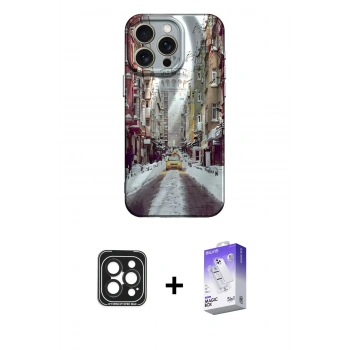 MARSİLYAN™- iPhone 15 Pro Max Kılıf Nova Doku Prime - Siyah Bilvis 5in1 3D Magic Cam Ekran Koruyucu + PVD Metal Kamera Lens - SH