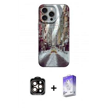 MARSİLYAN™- iPhone 15 Pro Max Kılıf Nova Doku Prime - Siyah Bilvis 5in1 3D Magic Cam Ekran Koruyucu + PVD Metal Kamera Lens - TU
