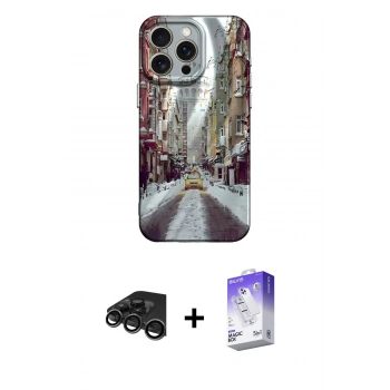 MARSİLYAN™- iPhone 15 Pro Max Kılıf Nova Doku Prime - Siyah Bilvis 5in1 3D Magic Cam Ekran Koruyucu + Raze Metal Kamera Lens - TMGI