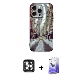 MARSİLYAN™- iPhone 15 Pro Max Kılıf Nova Doku Prime - Siyah Bilvis 5in1 5D Magic Hayalet Cam Ekran Koruyucu + PVD Metal Kamera Lens - GI