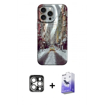 MARSİLYAN™- iPhone 15 Pro Max Kılıf Nova Doku Prime - Siyah Bilvis 5in1 5D Magic Hayalet Cam Ekran Koruyucu + PVD Metal Kamera Lens - GS