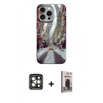 MARSİLYAN™- iPhone 15 Pro Max Kılıf Nova Doku Prime - Siyah Bilvis Hayalet Cam Ekran Koruyucu + PVD Metal Kamera Lens - GI
