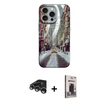 MARSİLYAN™- iPhone 15 Pro Max Kılıf Nova Doku Prime - Siyah Bilvis Hayalet Cam Ekran Koruyucu + Raze Metal Kamera Lens - GS