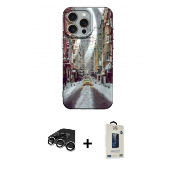 MARSİLYAN™- iPhone 15 Pro Max Kılıf Nova Doku Prime - Siyah Bilvis Hayalet Cam Ekran Koruyucu + Raze Metal Kamera Lens - GS