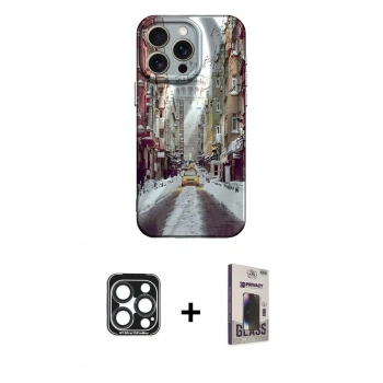 MARSİLYAN™- iPhone 15 Pro Max Kılıf Nova Doku Prime - Siyah Bilvis Hayalet Cam Ekran Koruyucu + PVD Metal Kamera Lens - LT