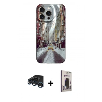 MARSİLYAN™- iPhone 15 Pro Max Kılıf Nova Doku Prime - Siyah Bilvis Hayalet Cam Ekran Koruyucu + Raze Metal Kamera Lens - LT