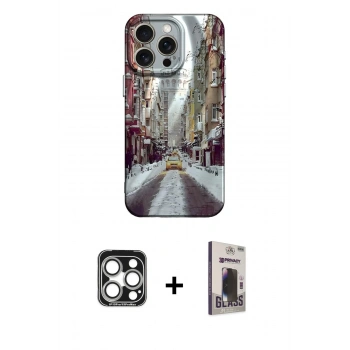MARSİLYAN™- iPhone 15 Pro Max Kılıf Nova Doku Prime - Siyah Bilvis Hayalet Cam Ekran Koruyucu + PVD Metal Kamera Lens - GS