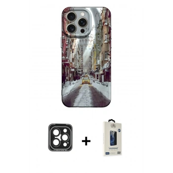 MARSİLYAN™- iPhone 15 Pro Max Kılıf Nova Doku Prime - Siyah Bilvis Hayalet Cam Ekran Koruyucu + PVD Metal Kamera Lens - SH