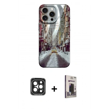 MARSİLYAN™- iPhone 15 Pro Max Kılıf Nova Doku Prime - Siyah Bilvis Hayalet Cam Ekran Koruyucu + PVD Metal Kamera Lens - SH