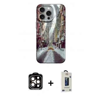 MARSİLYAN™- iPhone 15 Pro Max Kılıf Nova Doku Prime - Siyah Bilvis Hayalet Cam Ekran Koruyucu + PVD Metal Kamera Lens - TU