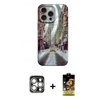MARSİLYAN™- iPhone 15 Pro Max Kılıf Nova Doku Prime - Siyah Buffer Cam Ekran Koruyucu + PVD Metal Kamera Lens - GS