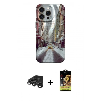 MARSİLYAN™- iPhone 15 Pro Max Kılıf Nova Doku Prime - Siyah Buffer Cam Ekran Koruyucu + Raze Metal Kamera Lens - TMGI