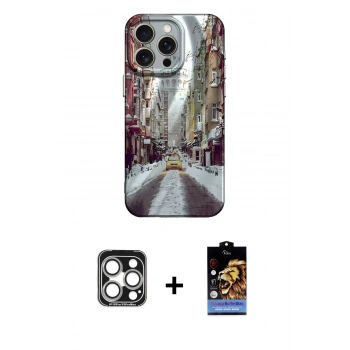 MARSİLYAN™- iPhone 15 Pro Max Kılıf Nova Doku Prime - Siyah Buffer Hayalet Cam Ekran Koruyucu + PVD Metal Kamera Lens - GS