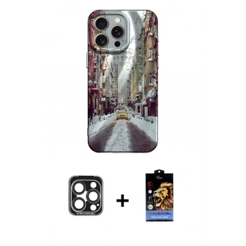 MARSİLYAN™- iPhone 15 Pro Max Kılıf Nova Doku Prime - Siyah Buffer Hayalet Cam Ekran Koruyucu + PVD Metal Kamera Lens - LT