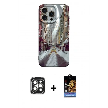MARSİLYAN™- iPhone 15 Pro Max Kılıf Nova Doku Prime - Siyah Buffer Hayalet Cam Ekran Koruyucu + PVD Metal Kamera Lens - GI
